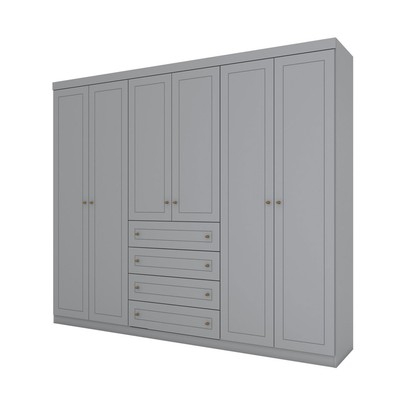 Guarda-Roupa Casal Arizona 6 Portas 4 Gavetas Cinza - Henn