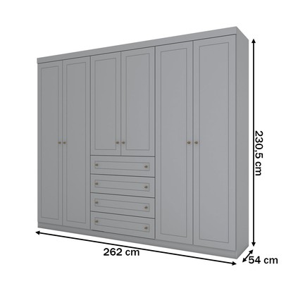 Guarda-Roupa Casal Arizona 6 Portas 4 Gavetas Cinza - Henn