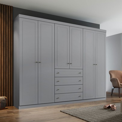 Guarda-Roupa Casal Arizona 6 Portas 4 Gavetas Cinza - Henn