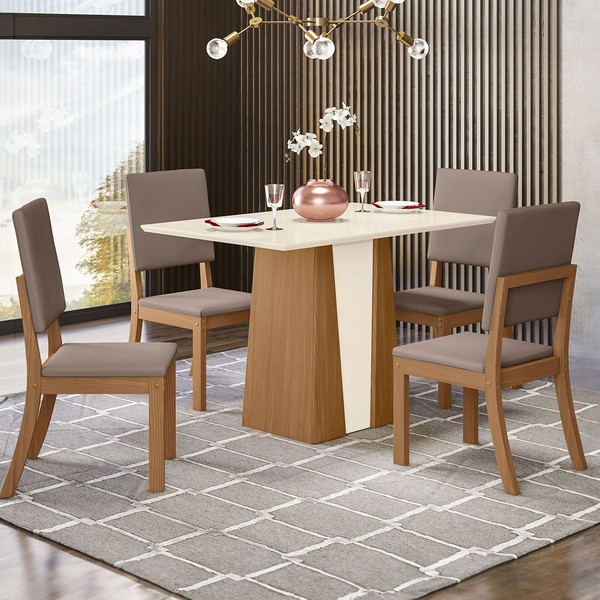 Mesa de Jantar 4 Lugares Orus Milla Nature/Off White/Marrom Amêndoa - Henn