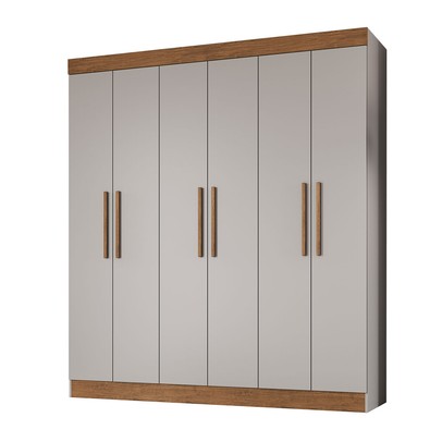Guarda-Roupa Casal New Xangai 6 Portas 2 Gavetas 100% Mdf Lunar/Nogueira - Doripel