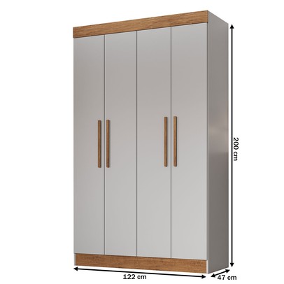 Guarda-Roupa Solteiro New Recife 4 Portas 2 Gavetas Lunar Nogueira - Doripel
