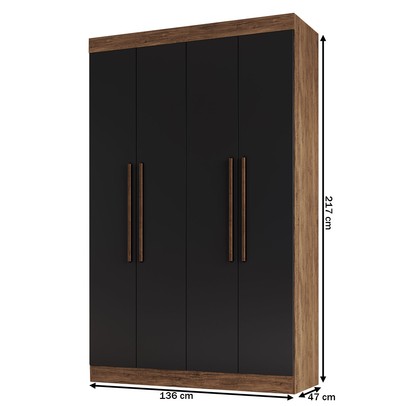 Guarda-Roupa Solteiro Orlando 4 Portas 2 Gavetas Castanho/Preto - Doripel