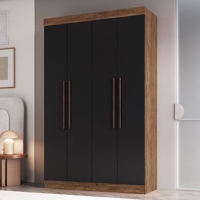 Guarda-Roupa Solteiro Orlando 4 Portas 2 Gavetas Castanho/Preto - Doripel