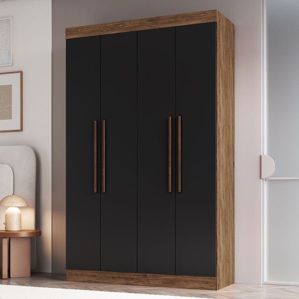 Guarda-Roupa Solteiro Orlando 4 Portas 2 Gavetas Castanho/Preto - Doripel