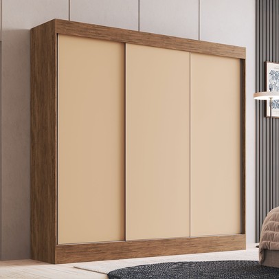Guarda-Roupa Casal Michigan 3 Portas 4 Gavetas 100% Mdf Castanho/Nude - Doripel