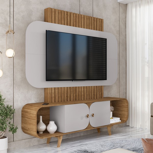 Estante para TV Até 75 Polegadas Embaú 2 Portas Cinamomo/Off White - Móveis Bechara