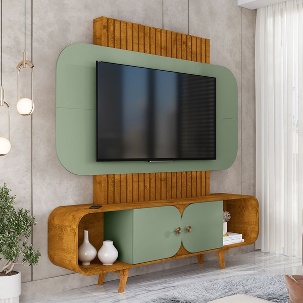 Estante para TV Até 75 Polegadas Embaú 2 Portas Naturalle/Pistache - Móveis Bechara