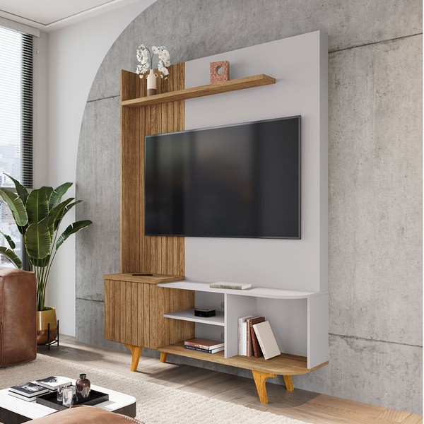 Estante para TV Até 55 Polegadas Corumbau 1 Porta Cinamomo/Off White - Móveis Bechara