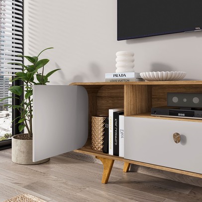 Rack para TV Até 55 Polegadas Noronha 2 Portas 1 Gaveta Cinamomo/Off White - Móveis Bechara