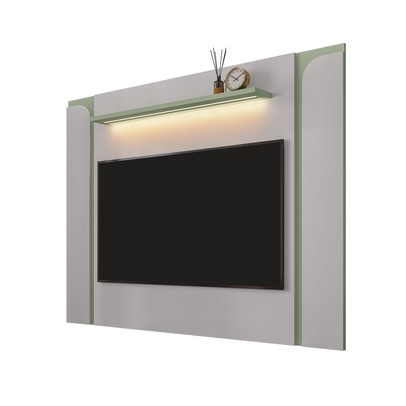 Painel para TV Até 75 Polegadas Maresias 1 Prateleira com Led Off White/Pistache - Móveis Bechara