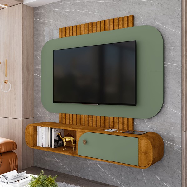 Painel para TV Até 55 Polegadas Jurerê 1 Porta Naturalle/Pistache - Móveis Bechara