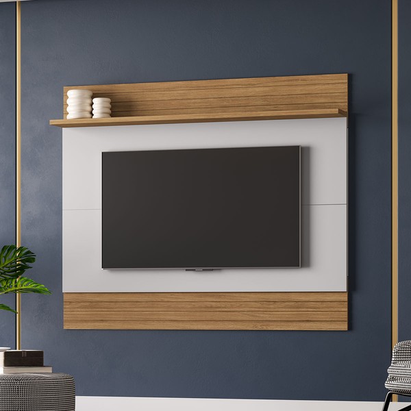 Painel para TV Até 65 Polegadas Aruana 1 Prateleira Cinamomo/Off White - Móveis Bechara