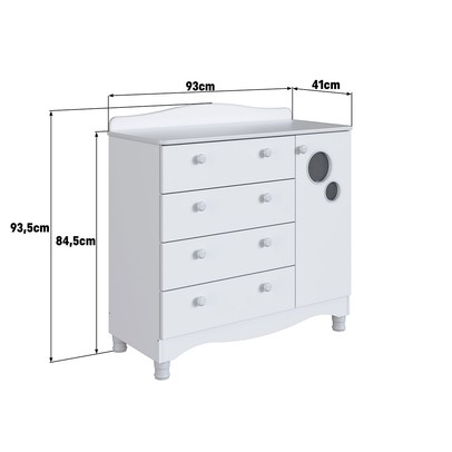 Cômoda Infantil Encanto 4 Gavetas e 1 Porta Branco - Completa Móveis