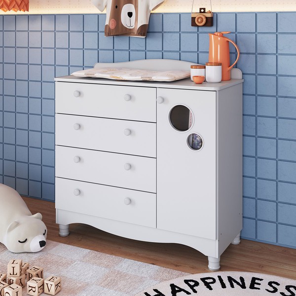Cômoda Infantil Encanto 4 Gavetas e 1 Porta Branco - Completa Móveis