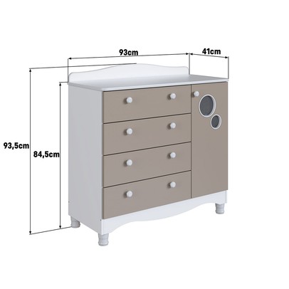 Cômoda Infantil Encanto 4 Gavetas e 1 Porta Cinnamon/Branco - Completa Móveis