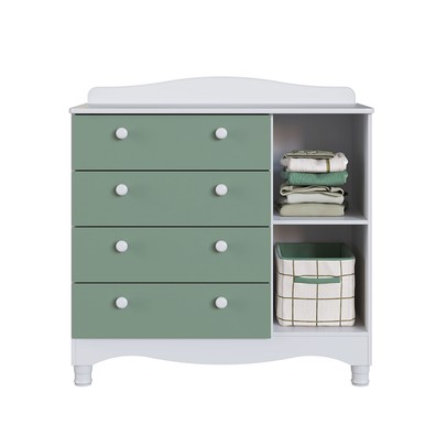 Cômoda Infantil Encanto 4 Gavetas e 1 Porta Verde/Branco - Completa Móveis