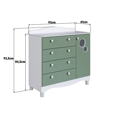 Cômoda Infantil Encanto 4 Gavetas e 1 Porta Verde/Branco - Completa Móveis