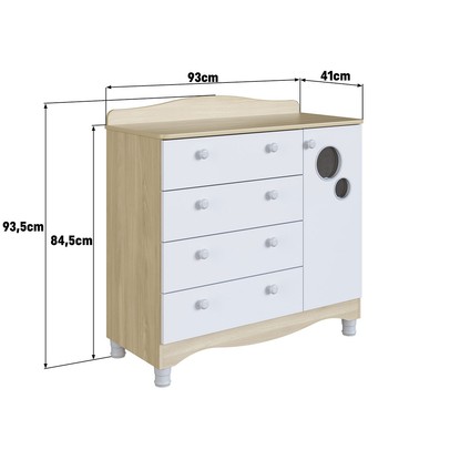 Cômoda Infantil Encanto 4 Gavetas e 1 Porta Carvalho Araguaia/Branco - Completa Móveis