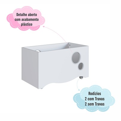 Baú de Brinquedos Encanto com Rodízios Branco - Completa Móveis