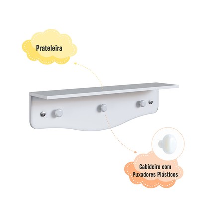 Prateleira Infantil Encanto com Cabideiro Branco - Completa Móveis