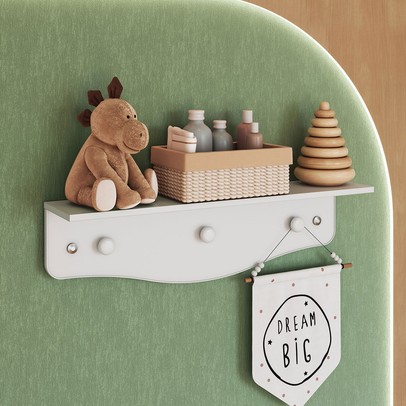 Prateleira Infantil Encanto com Cabideiro Branco - Completa Móveis