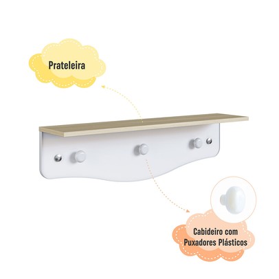 Prateleira Infantil Encanto com Cabideiro Carvalho Araguaia/Branco - Completa Móveis