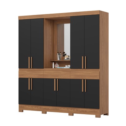 Guarda-Roupa Casal B374 10 Portas 3 Gavetas com Espelho Nature/Preto Hp - Briz