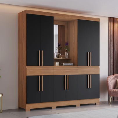 Guarda-Roupa Casal B374 10 Portas 3 Gavetas com Espelho Nature/Preto Hp - Briz
