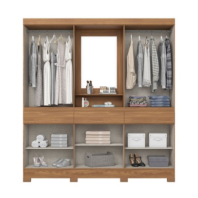 Guarda-Roupa Casal B374 10 Portas 3 Gavetas com Espelho Nature/Preto Hp - Briz
