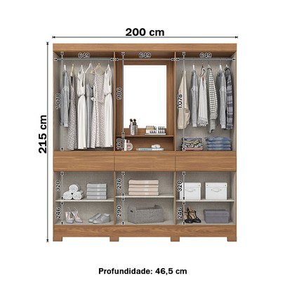 Guarda-Roupa Casal B374 10 Portas 3 Gavetas com Espelho Nature/Preto Hp - Briz