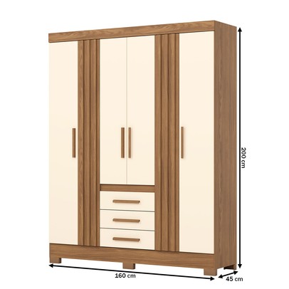 Guarda-Roupa Casal B375 4 Portas 3 Gavetas Ripado Nature/Off White - Briz