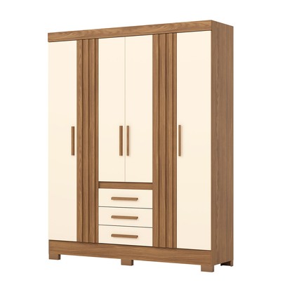 Guarda-Roupa Casal B375 4 Portas 3 Gavetas Ripado Nature/Off White - Briz