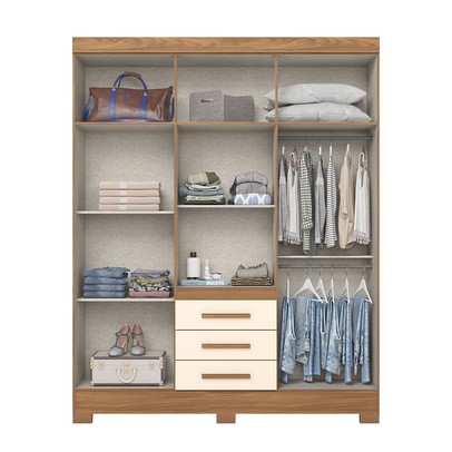 Guarda-Roupa Casal B375 4 Portas 3 Gavetas Ripado Nature/Off White - Briz