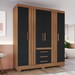 Guarda-Roupa Casal B375 4 Portas 3 Gavetas Ripado Nature/Preto Hp - Briz