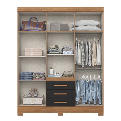 Guarda-Roupa Casal B375 4 Portas 3 Gavetas Ripado Nature/Preto Hp - Briz
