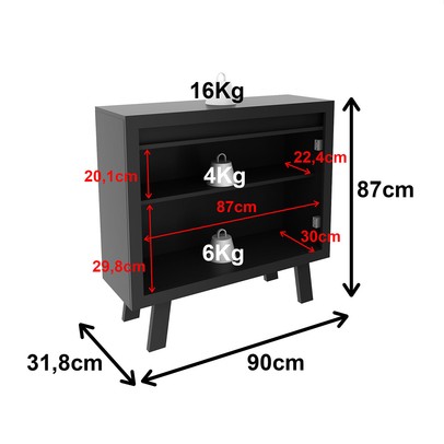 Armário para Escritório 2 Portas 1 Prateleira Me41417 Preto - Tecno Mobili