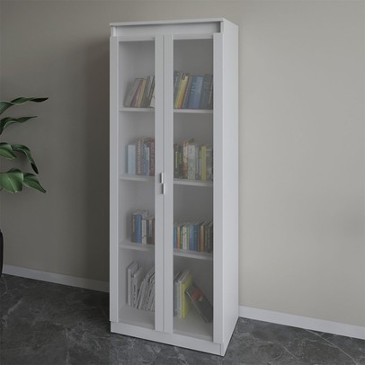 Armário para Escritório 2 Portas 4 Prateleiras com Vidro Me4189 Branco - Tecno Mobili