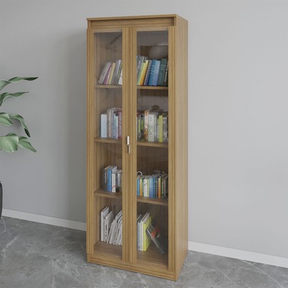 Armário para Escritório 2 Portas 4 Prateleiras com Vidro Me4189 Amêndoa - Tecno Mobili