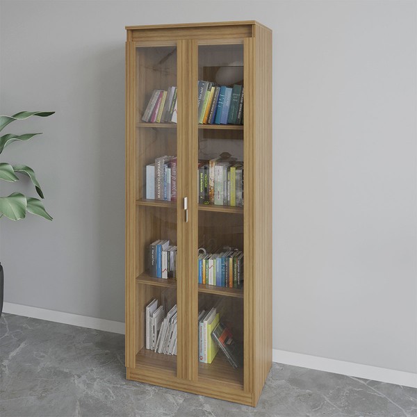 Armário para Escritório 2 Portas 4 Prateleiras com Vidro Me4189 Amêndoa - Tecno Mobili