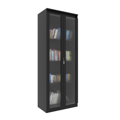 Armário para Escritório 2 Portas 4 Prateleiras com Vidro Me4189 Preto - Tecno Mobili