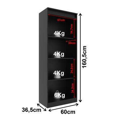 Armário para Escritório 2 Portas 4 Prateleiras com Vidro Me4189 Preto - Tecno Mobili