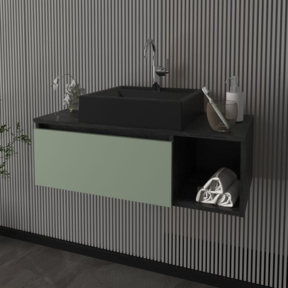 Armário de Banheiro 1 Porta Mármore Lunar/Verde Mar Bn3601 - Tecno Mobili