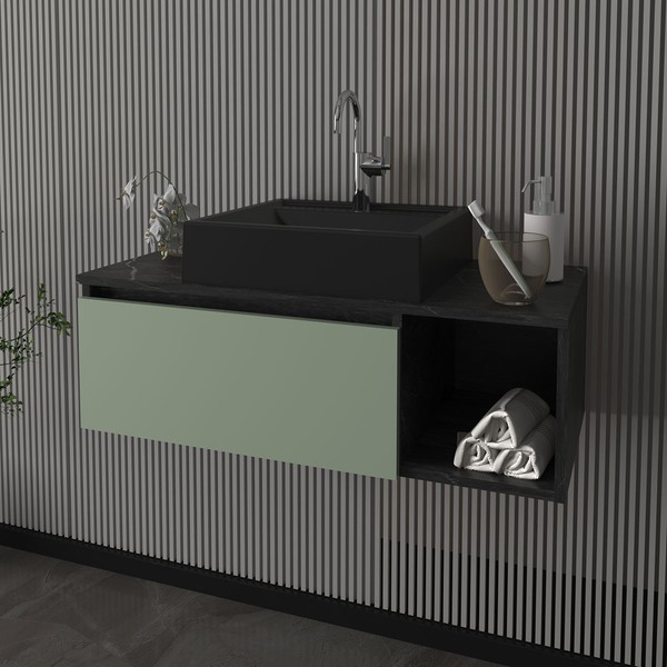 Armário de Banheiro 1 Porta Mármore Lunar/Verde Mar Bn3601 - Tecno Mobili