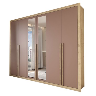 Guarda-Roupa Casal Severo 6 Portas 6 Gavetas com Espelho Capuccino/Terracota - Panorama Móveis