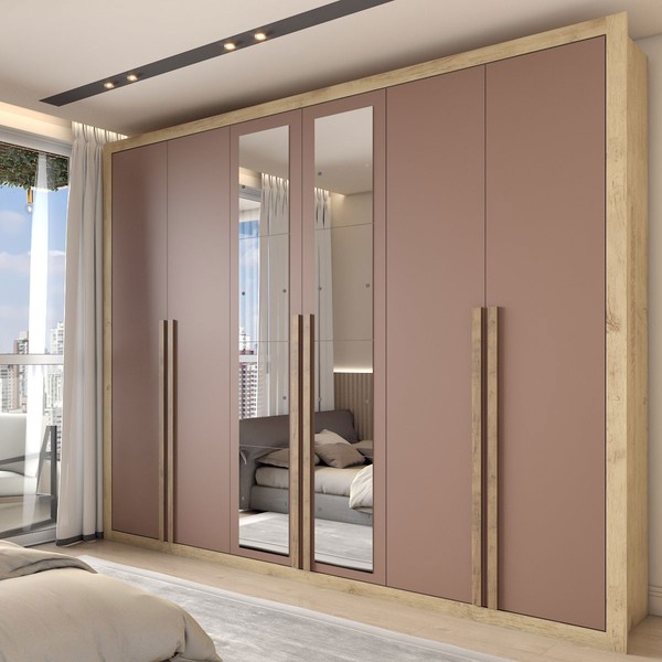 Guarda-Roupa Casal Severo 6 Portas 6 Gavetas com Espelho Capuccino/Terracota - Panorama Móveis