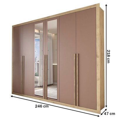 Guarda-Roupa Casal Severo 6 Portas 6 Gavetas com Espelho Capuccino/Terracota - Panorama Móveis