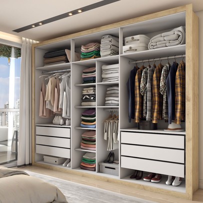 Guarda-Roupa Casal Severo 6 Portas 6 Gavetas com Espelho Capuccino/Terracota - Panorama Móveis