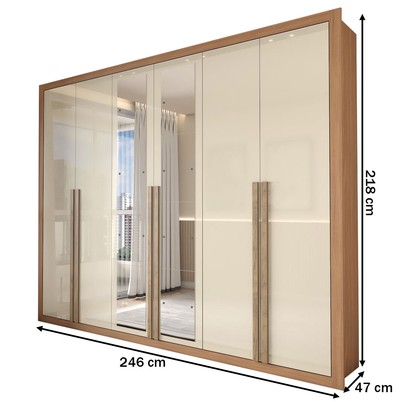 Guarda-Roupa Casal Severo 6 Portas 6 Gavetas com Espelho Cinamomo/Off White - Panorama Móveis