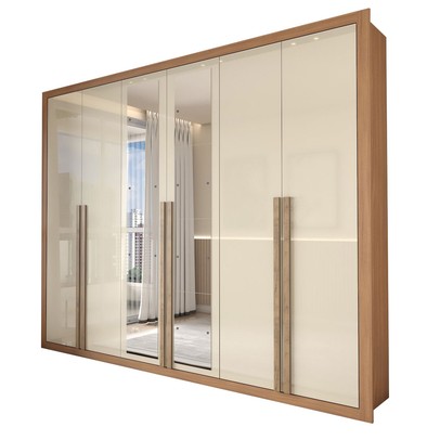 Guarda-Roupa Casal Severo 6 Portas 6 Gavetas com Espelho Cinamomo/Off White - Panorama Móveis